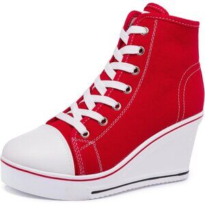 Wedge Sneakers Women's Canvas High Heel Platform Lace Up Zipper Casual Chic